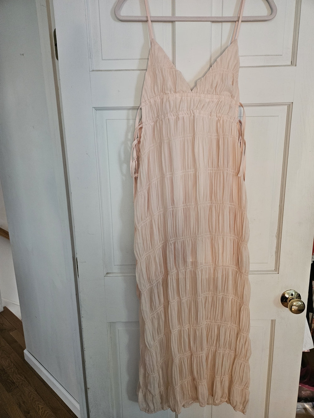 SHEIN Pale Blush Ruched Spaghetti Strap Maxi Dress